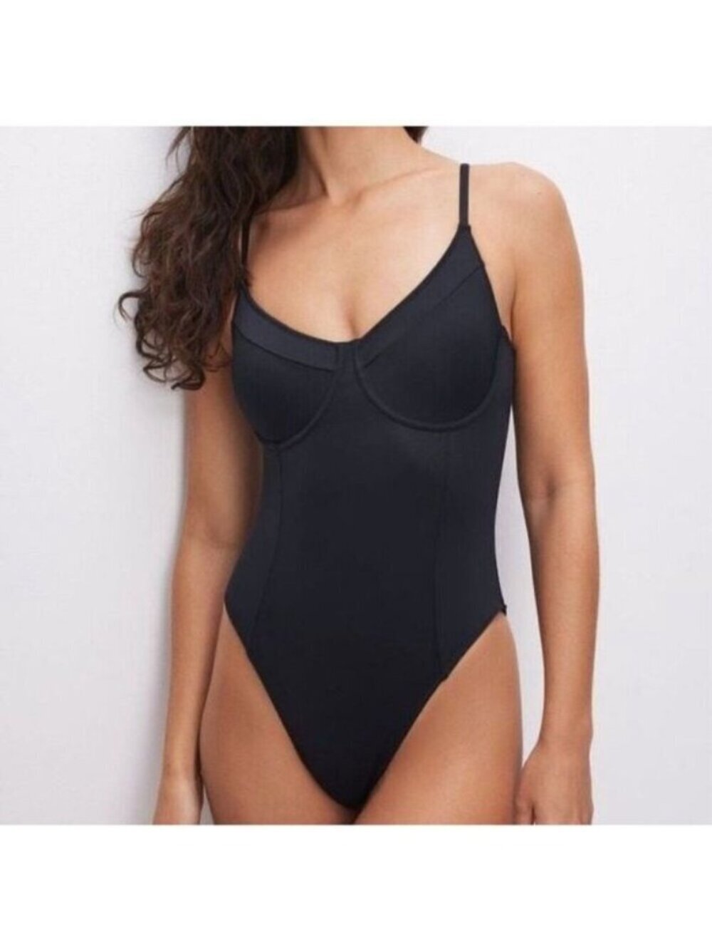 Women's Black Satin Underwired Bodysuit Women Size L